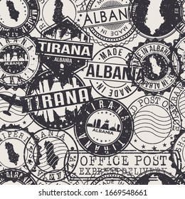 Tirana, Albania Stamps Background. A City Stamp Vector Art. Set of Postal Passport Travel. Design Set Pattern.