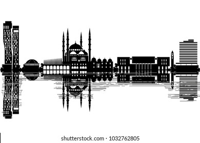 Tirana skyline - black and white vector illustration