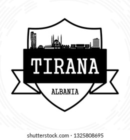 Tirana skyline - black and white vector illustration