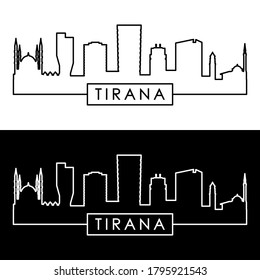 Tirana skyline. Linear style. Editable vector file.