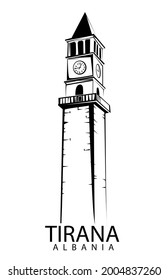 Tirana symbol of city tower clock vector drawing