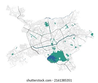 Tirana vector map. Detailed map of Tirana city administrative area. Cityscape panorama. Royalty free vector illustration. Outline map with highways, streets, rivers. Tourist decorative street map.