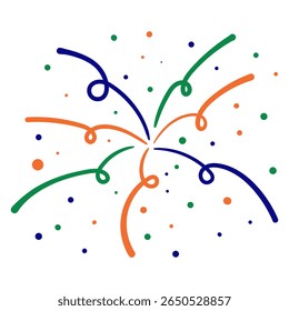 Tiranga color fireworks, happy Independence Day elements, indian flag colors- orange, green, white, and blue