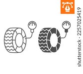 Tire air pressure line and solid icon, glyph style icon for web site or mobile app, car service and manometer, tire gauge vector icon, simple vector illustration, vector graphics.