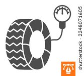 Tire air pressure solid icon, glyph style icon for web site or mobile app, car service and manometer, tire gauge vector icon, simple vector illustration, vector graphics with editable strokes.