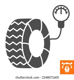 Tire air pressure solid icon, glyph style icon for web site or mobile app, car service and manometer, tire gauge vector icon, simple vector illustration, vector graphics with editable strokes.