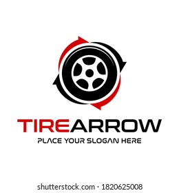 Tire arrow vector logo template. This design use automotive symbol. Suitable for industrial and transportation.