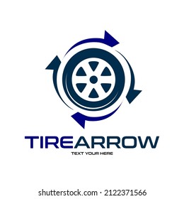 Tire arrow vector logo template. This design use automotive symbol. Suitable for industrial and transportation.