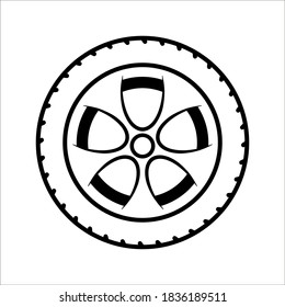 Ilustración del icono del vector negro del neumático sobre fondo blanco