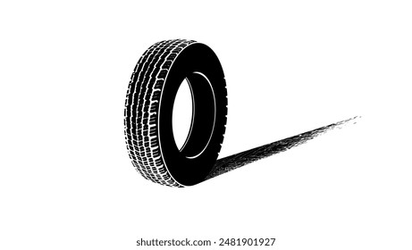 tire Braking distance, black isolated silhouette