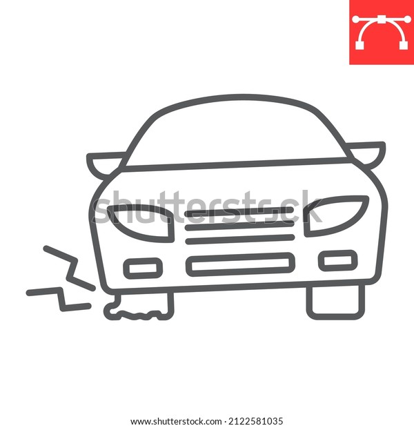 Tire burst line icon, vehicle and car accident, car\
tire leak vector icon, vector graphics, editable stroke outline\
sign, eps 10.