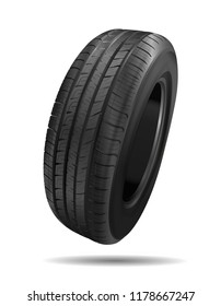 Tire car. 3D illustration of car tire isolated on white background. Car wheel. Black rubber wheel. Realistic vector.