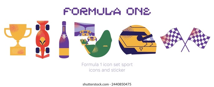 Tire, car, helmet, f1 simulator, wheel, lights out. Speed racing tournament. Championship. Motorsport concept. Vector modern Illustration isolated on background