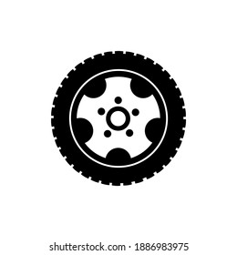 Tire car icon isolated on white background. Black disk silhouette. Simple flat design. Vector illustration.