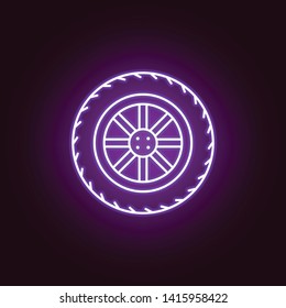 tire car outline icon in neon style. Elements of car repair illustration in neon style icon. Signs and symbols can be used for web, logo, mobile app, UI, UX