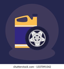 tire car wheel with oil gallon