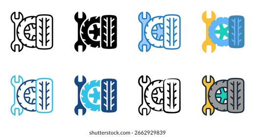 Conjunto de iconos de cuidado de neumáticos colección de estilo múltiple 
