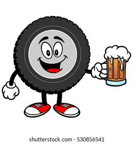Tire Cartoon with Beer