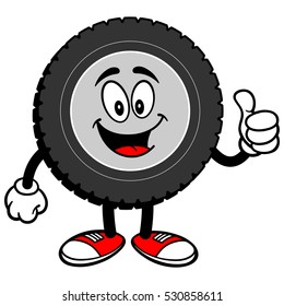 Tire Cartoon with Thumbs Up