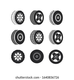 Tire change car service. Motocross, bike path, car track or auto racing. Car tires and tracks on a white background. Vehicle icon - minimum symbol. Realistic composition vector illustration. 