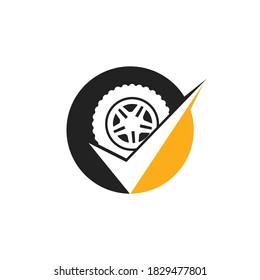 Tire check vector logo design. Tire and tick icon concept.