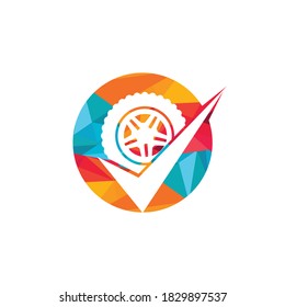 Tire check vector logo design. Tire and tick icon concept.