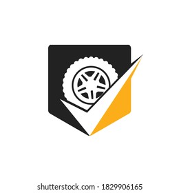 Tire check vector logo design. Tire and tick icon concept.