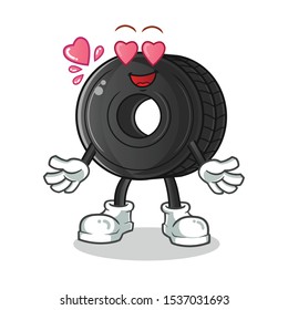 tire fall in love cartoon vector mascot illustration