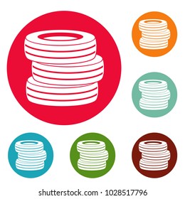 Tire fitting icons circle set vector isolated on white background