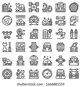 Tire fitting icons set. Outline set of tire fitting vector icons for web design isolated on white background
