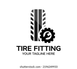 Tire fitting machine at car service logo design. Concept of service or replacement, repair service station vector design and illustration.
