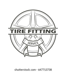 Tire fitting service logo design, monochrome style, vector