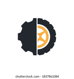 Logo del vector de icono de neumáticos y engranajes. Plantilla de logotipo vectorial de servicio automático. 