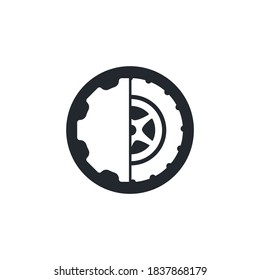 Logo del vector de icono de neumáticos y engranajes. Plantilla de logotipo vectorial de servicio automático. 