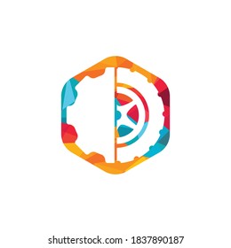 Logo del vector de icono de neumáticos y engranajes. Plantilla de logotipo vectorial de servicio automático. 