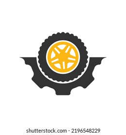 Tire and gear icon vector logo. Auto service vector logo template. 