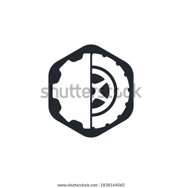 Tire and gear icon vector logo. Auto service vector logo
template. 