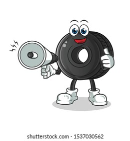 tire hold handy loudspeaker cartoon vector mascot illustration