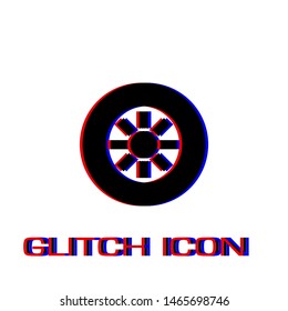 Tire icon flat. Simple pictogram - Glitch effect. Vector illustration symbol