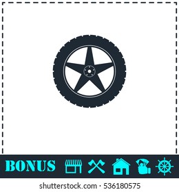 Tire icon flat. Simple vector symbol and bonus icon