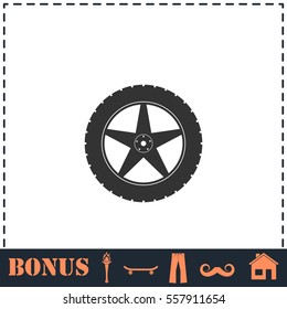 Tire icon flat. Simple vector symbol and bonus icon