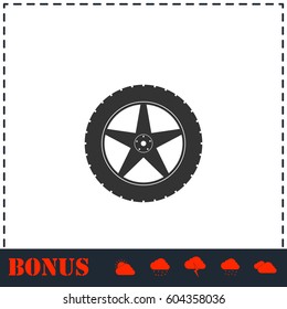 Tire icon flat. Simple vector symbol and bonus icon