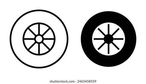 Tire icon set. car tyre or wheel vector symbol. bus or truck rim sign. car alloy pictogram in black filled and outlined style.