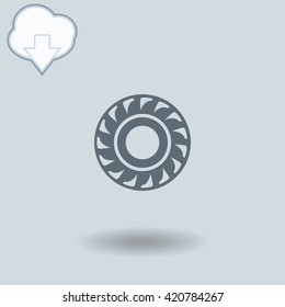 Tire icon with shadow. Cloud of download with arrow.