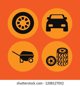 tire icon. tire vector icons set wheelbarrow, car wheels, wheel and car