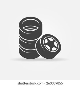 Tire Icon - Vector Stack Of Four Wheels Symbol Or Logo