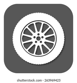 The tire icon. Wheel symbol. Flat Vector illustration. Button