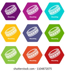 Tire icons 9 set coloful isolated on white for web
