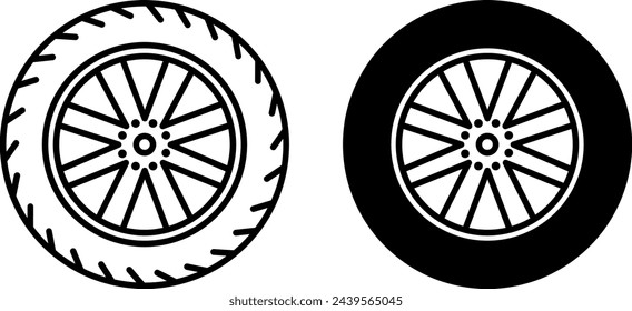 Tire icons. Black and White Vector Vehicle Wheel Icons. Car service concept