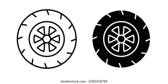 Tire icons pack vectors in black flat and strokes